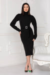 Black midi luxe dress full look. 