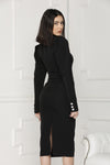Black midi luxe dress back details.