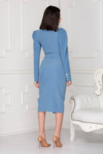 Blue midi luxe dress back full.