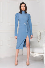 Blue midi luxe dress full body.