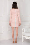 Classic pink tweed dress back details.