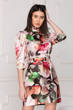 Floral Luxe Satin Dress Portrait.