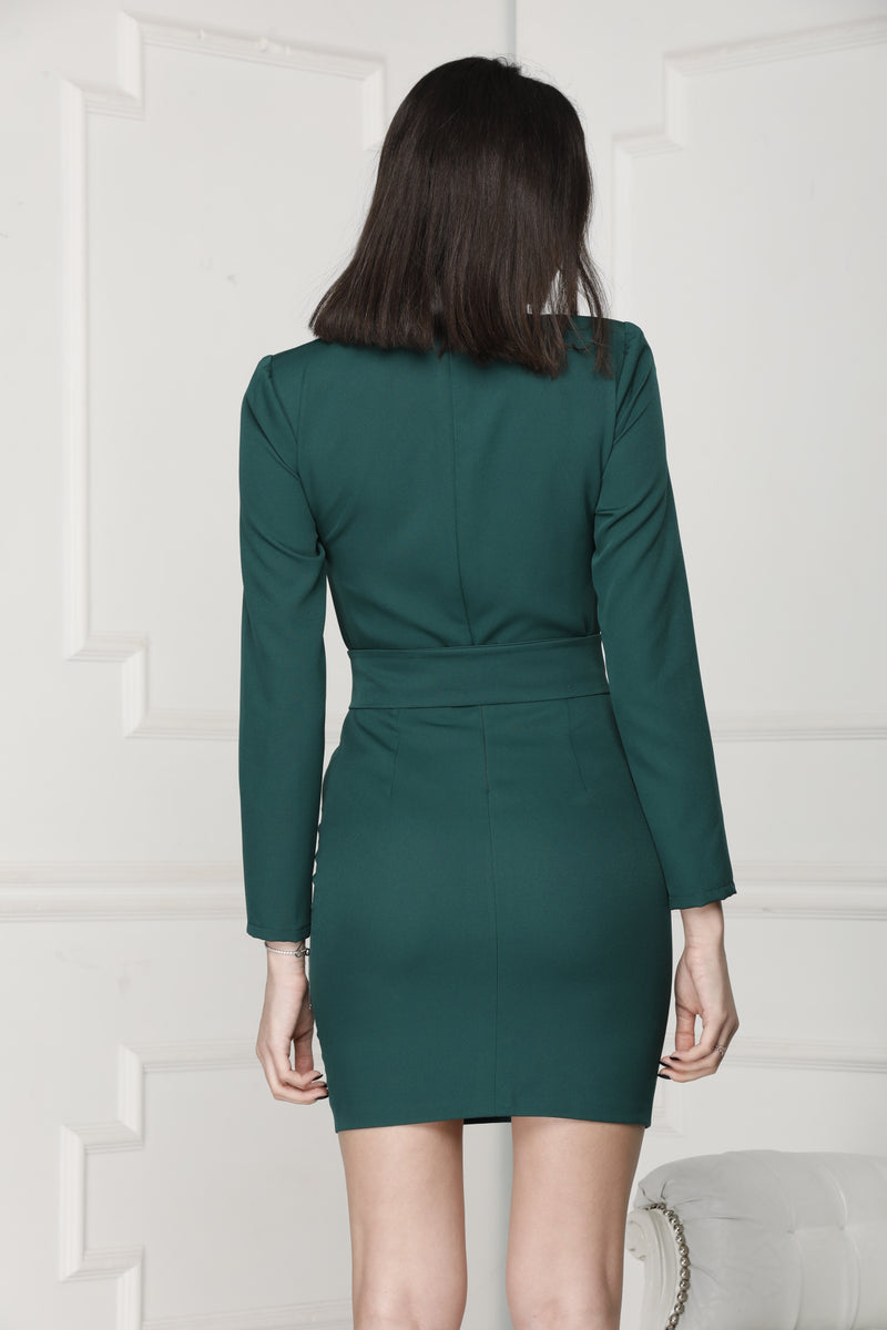 Green mini Luxe dress full backside zipper,