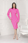 Neon Pink midi luxe dress with long puff sleeves,