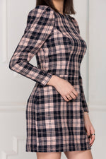 Nude plaid dress full details.