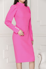 Neon pink midi luxe dress full details.