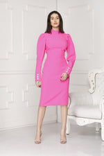 Pink cyclam midi luxe dress full body.