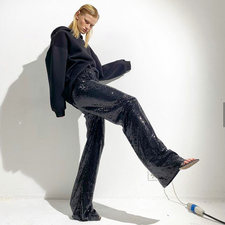 Wide Leg Sequin Trousers